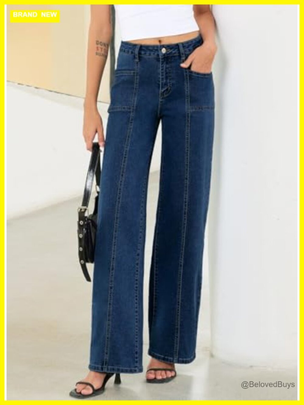 Wide Leg High Waisted Stretchy Denim Jeans with Pockets - Picture 5 of 7